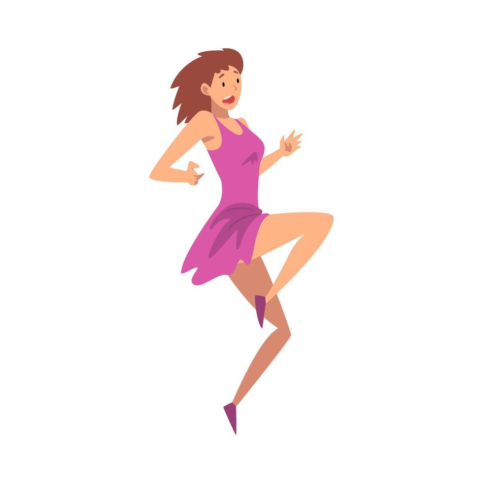 Scared Young Woman with Fear Expression, Emotional Frightened Girl Character Jumping Illustration vector