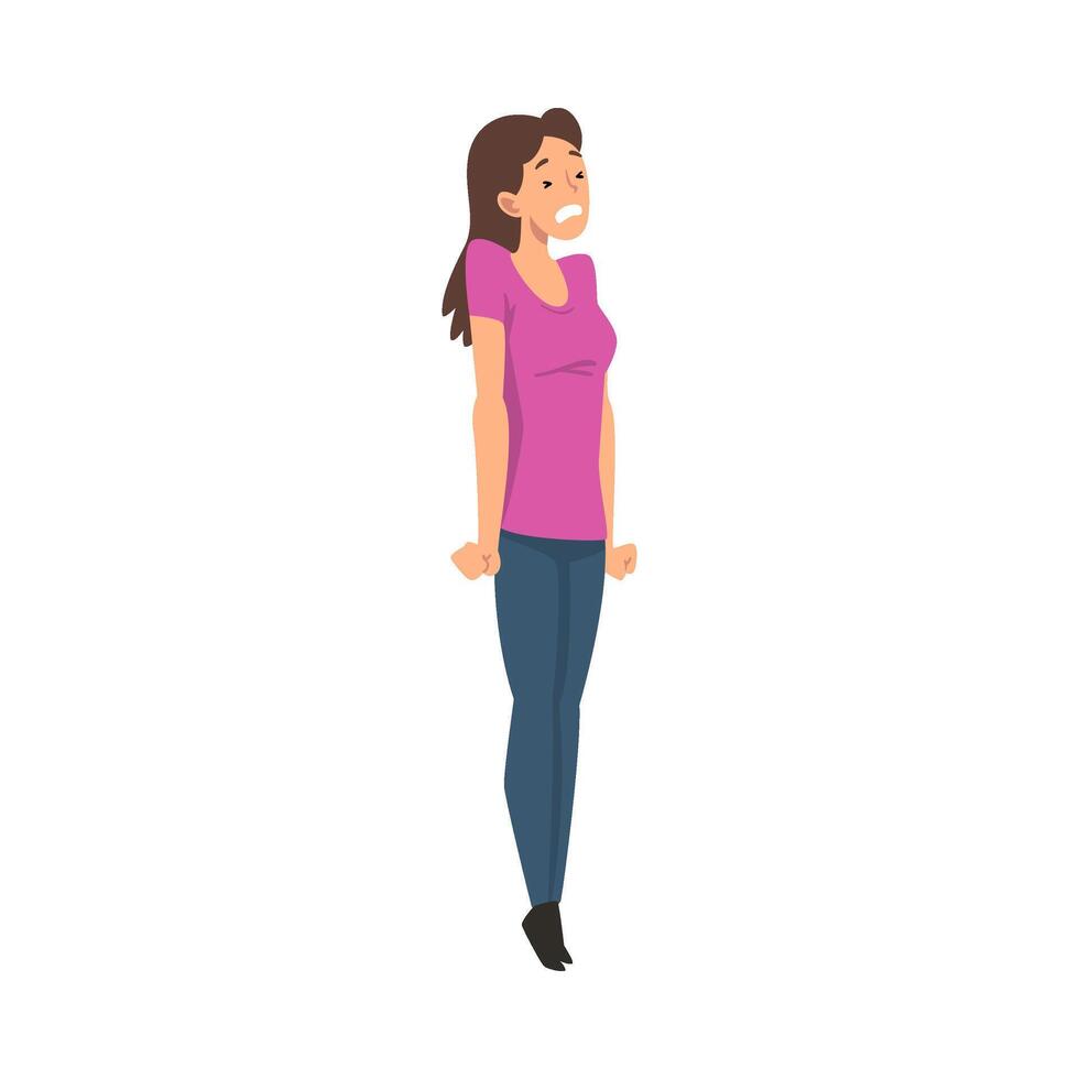 Scared Young Woman with Fear Expression, Emotional Frightened Girl Character Afraid of Something Illustration vector