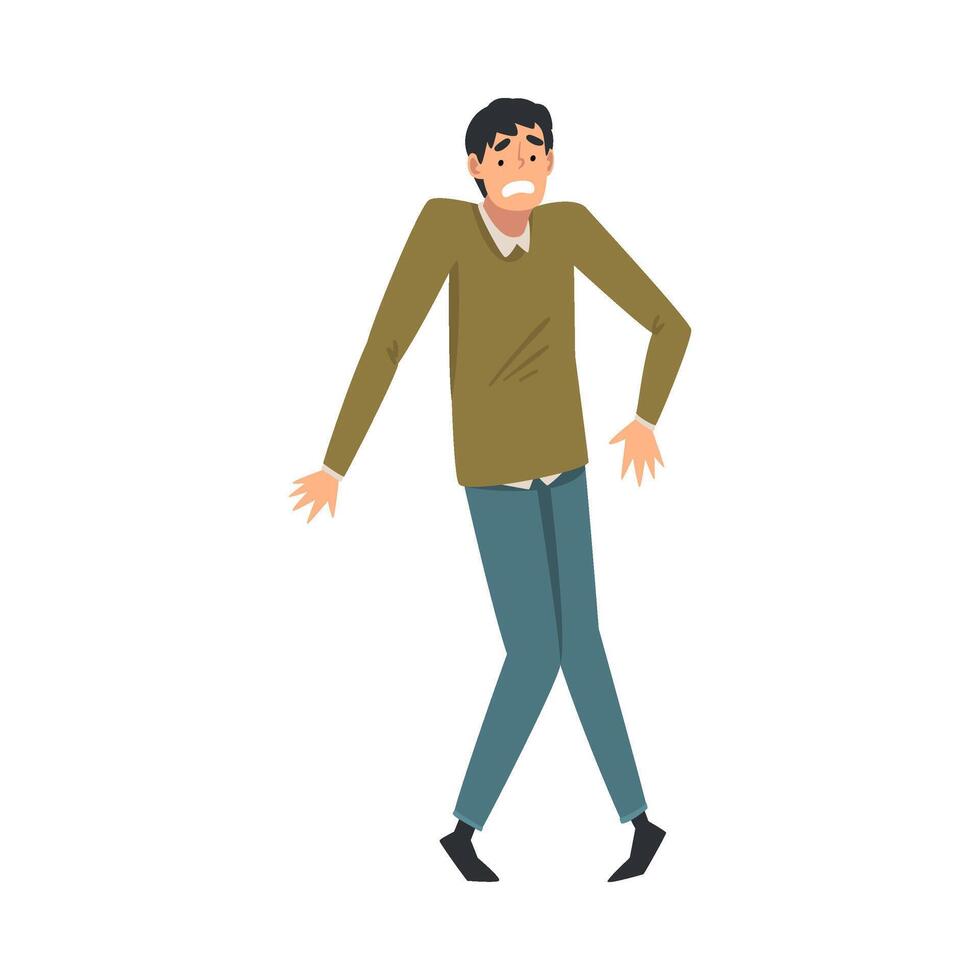 Scared and Panicked Young Man with Fear Expression, Emotional Frightened Person Character Illustration vector