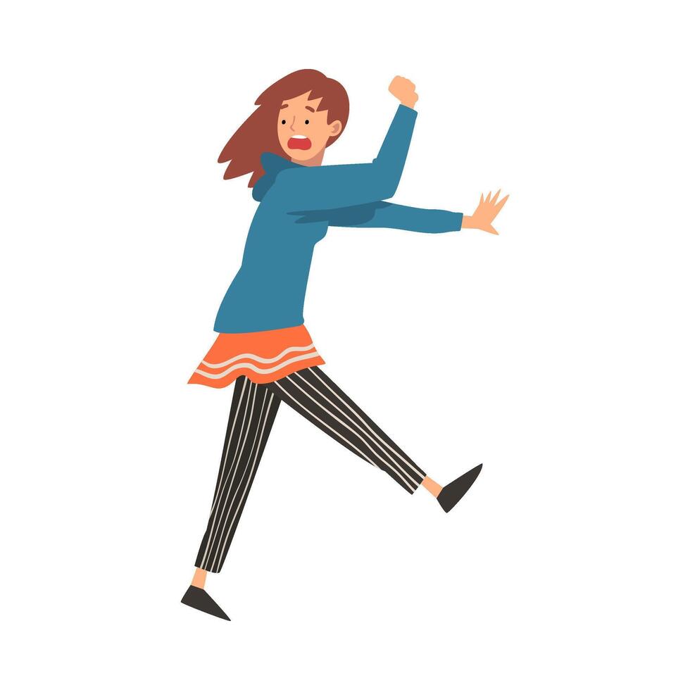 Scared Young Woman Running with Fear Expression, Emotional Frightened Girl Character Illustration vector