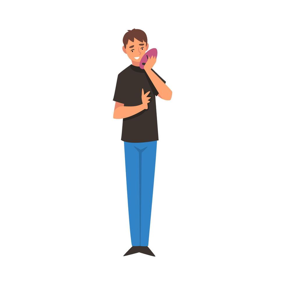 Young Man Holding Face Mask, Smiling Guy Changing and Hiding His Emotions Illustration vector
