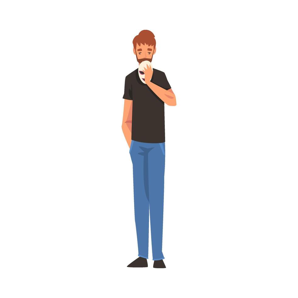 Man Holding Face Mask, Guy Changing His Personality or Individuality to Conform to Social Requirements Illustration vector