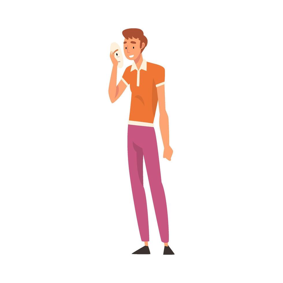 Young Man with Face Mask, Man in Casual Clothes Changing and Hiding His Emotions Illustration vector