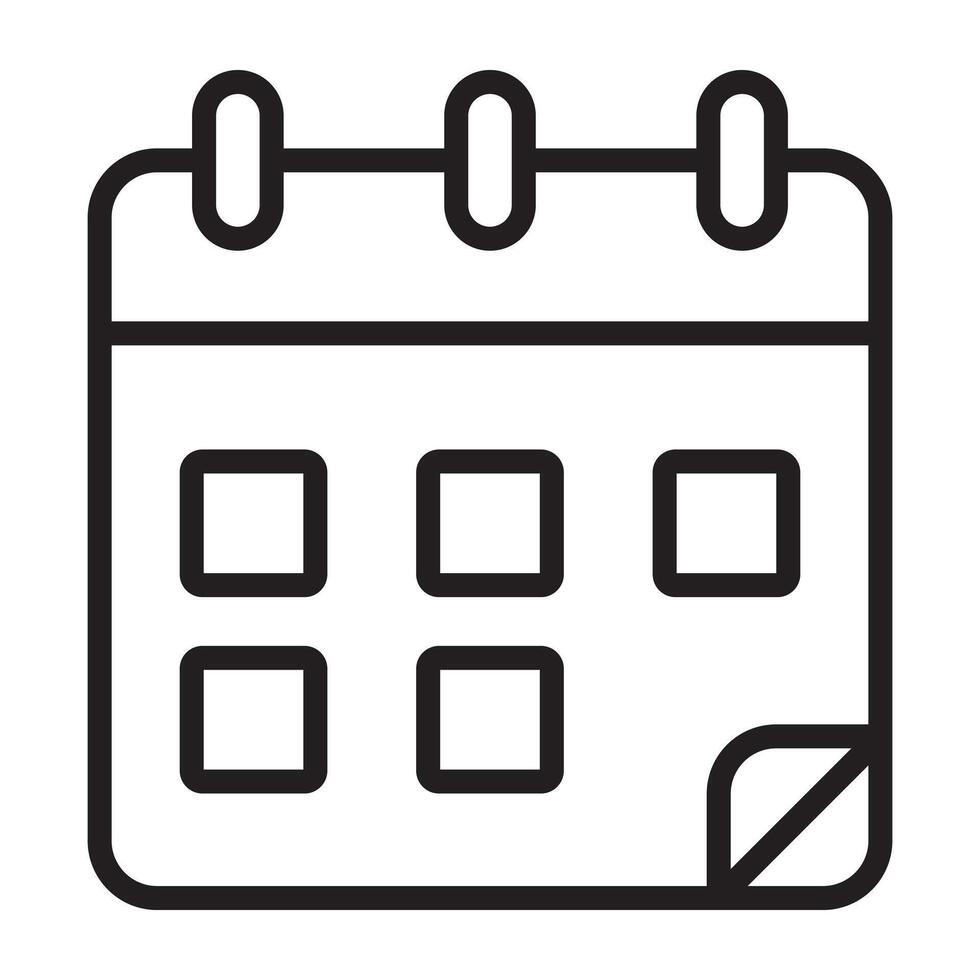 Calendar icon, schedule and planning symbol, black and white illustration isolated on white background. vector