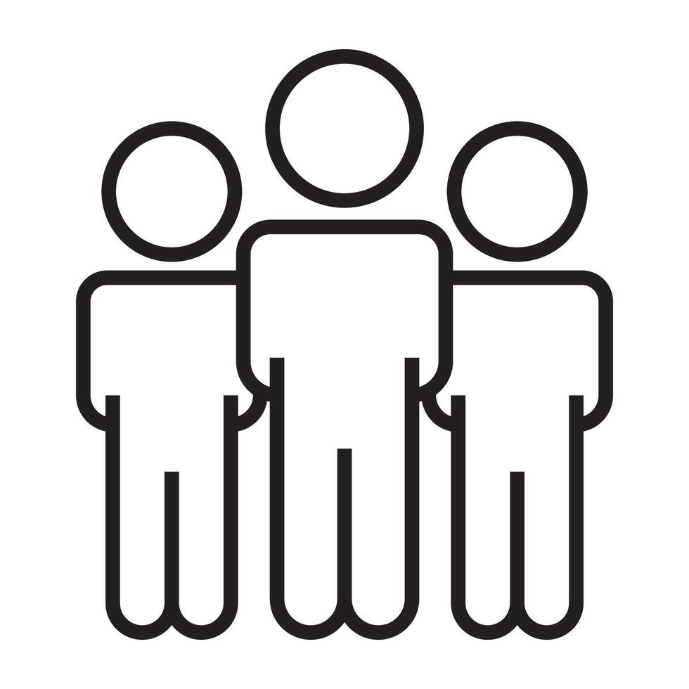 Group of people icon, team symbol, multiple human figures, black and white illustration isolated on white background. vector
