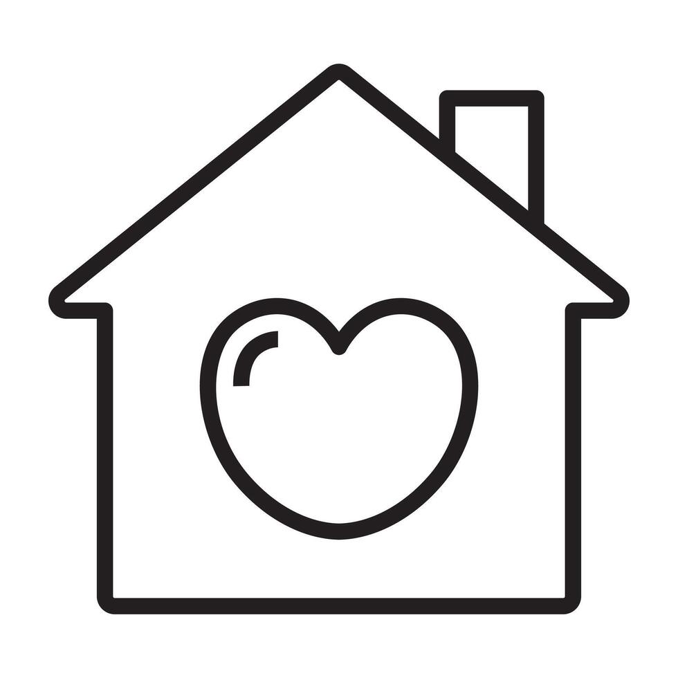 Home with heart outline icon, family and love symbol, black and white illustration isolated on white background. vector