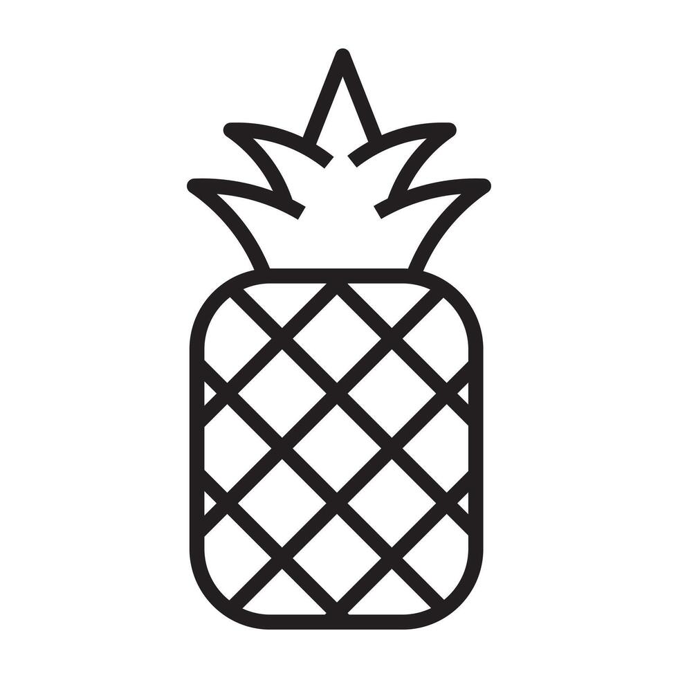 Pineapple icon, tropical fruit symbol, black and white illustration isolated on white background. vector