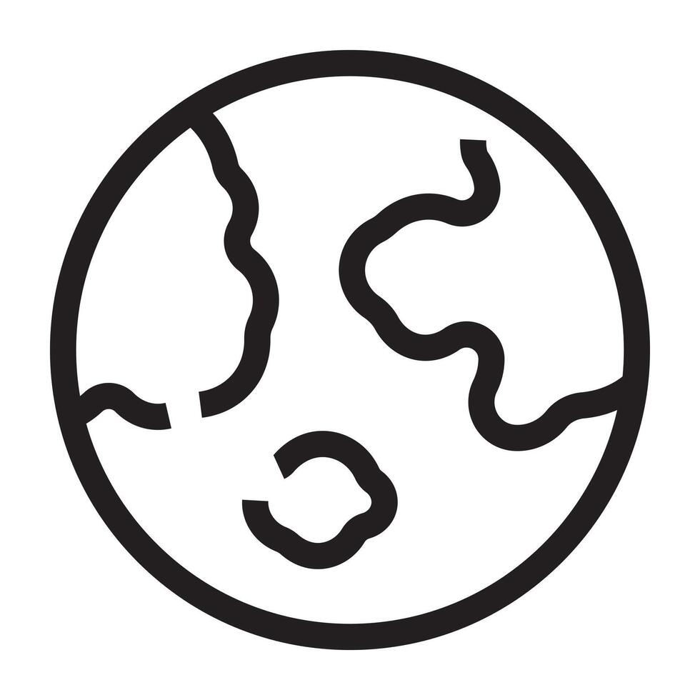 Globe icon, world map and Earth symbol, black and white illustration isolated on white background vector