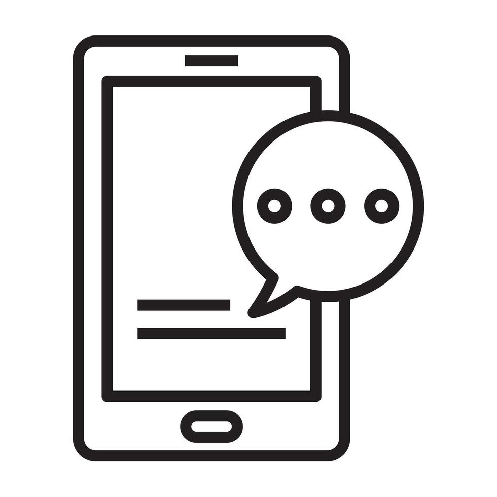 Mobile chat icon, online messaging and smartphone communication symbol, black and white illustration isolated on white background vector