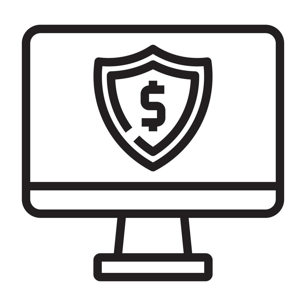 Financial security icon, online banking protection and cybersecurity symbol, black and white illustration isolated on white background vector