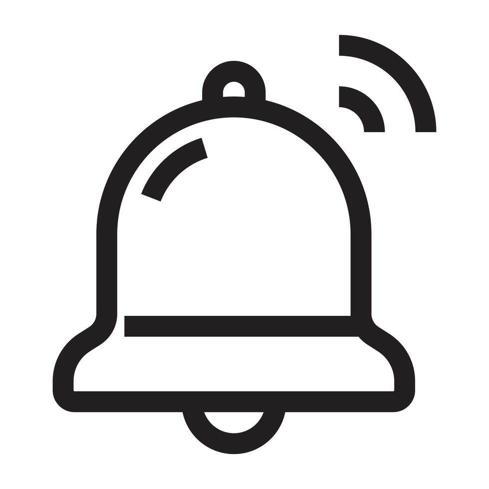 Notification bell icon, alert and reminder symbol, black and white illustration isolated on white background vector