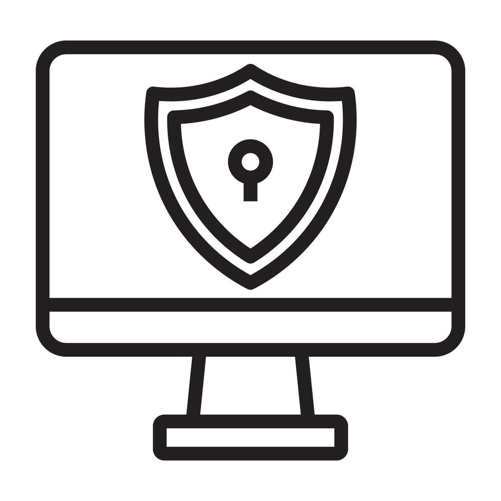 Cybersecurity shield icon, data protection and online privacy symbol, black and white illustration isolated on white background vector