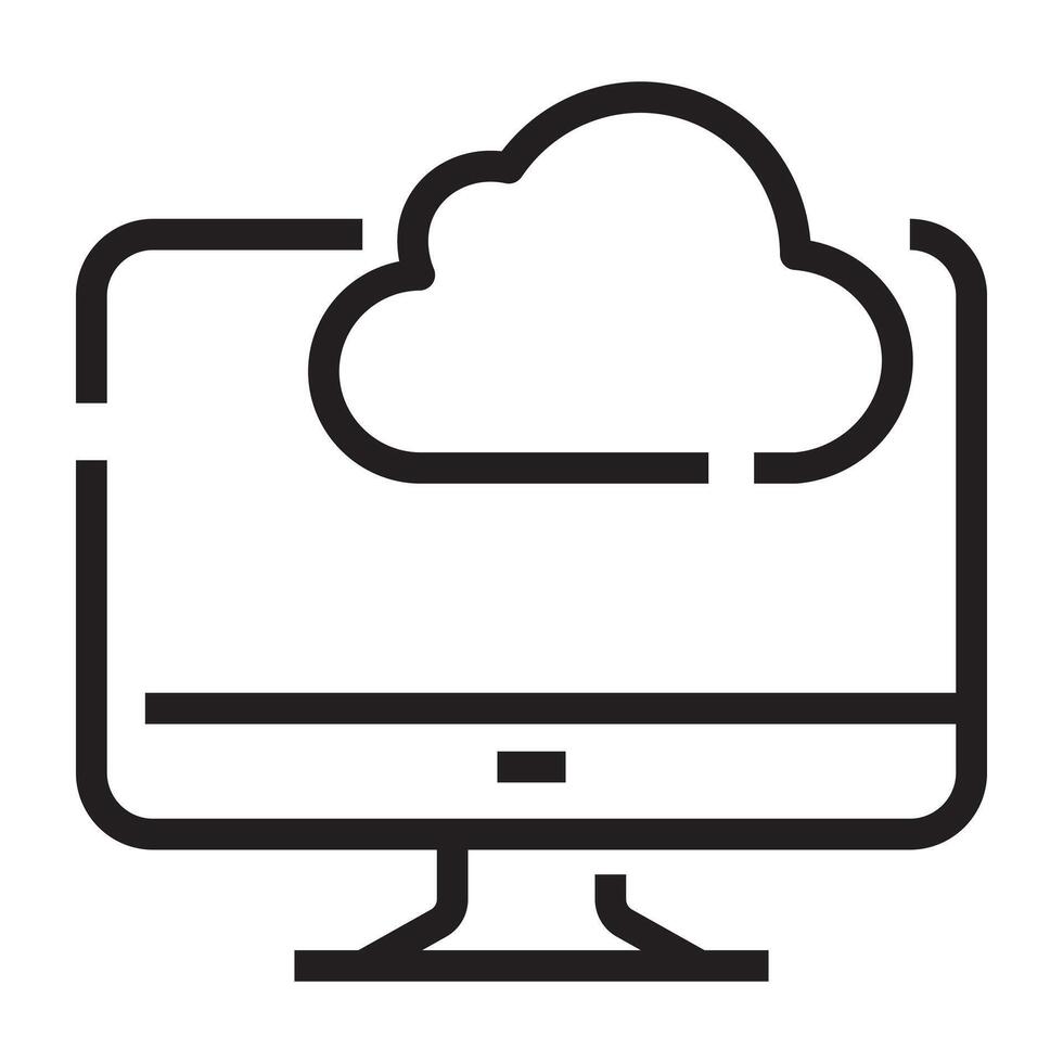 Cloud computing icon, online data storage and digital technology symbol, black and white illustration isolated on white background vector
