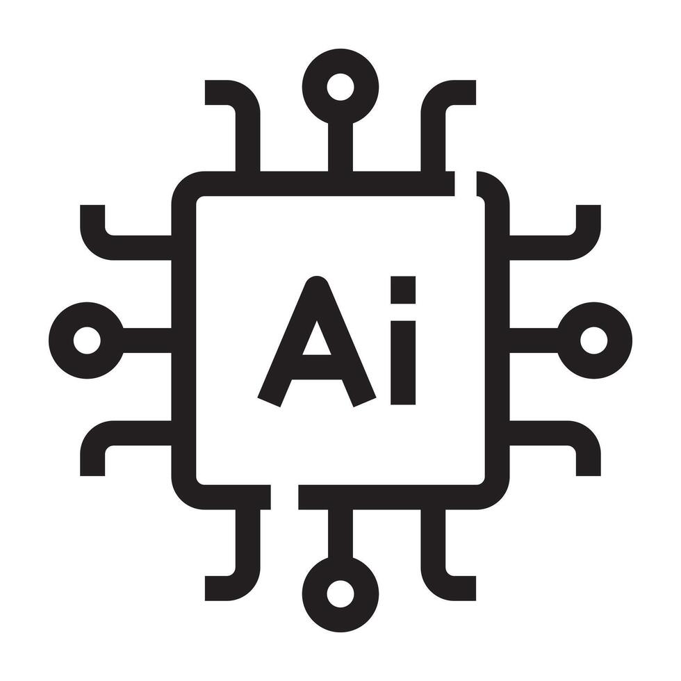 Artificial intelligence chip icon, AI processor and machine learning symbol, black and white illustration isolated on white background vector
