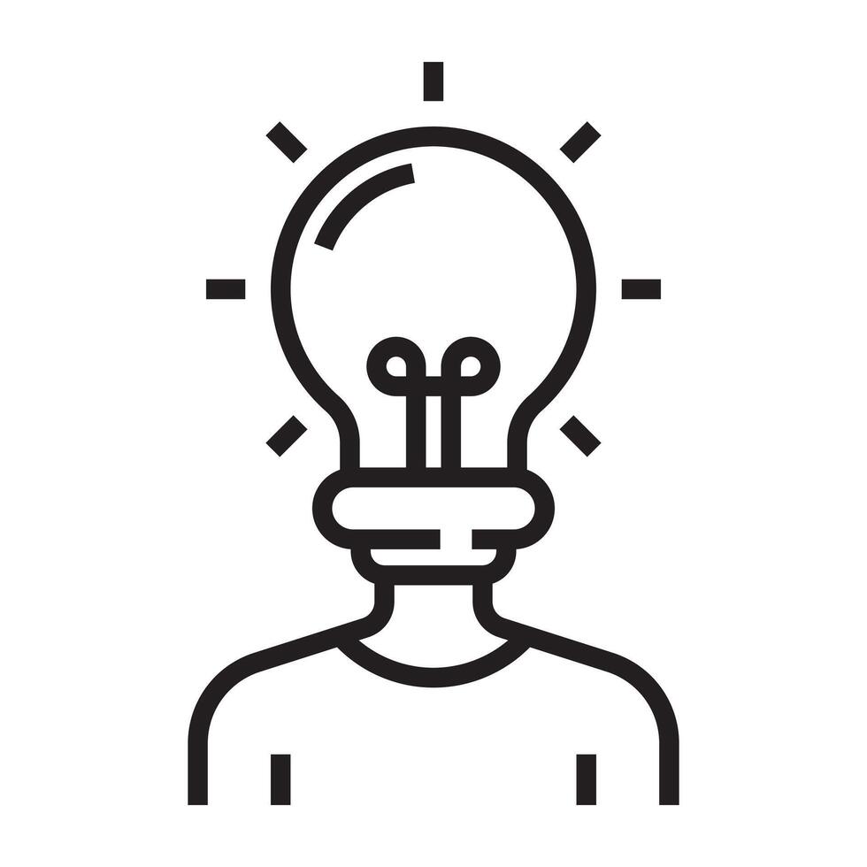 Creative thinking icon, innovation and bright idea symbol, black and white illustration isolated on white background vector