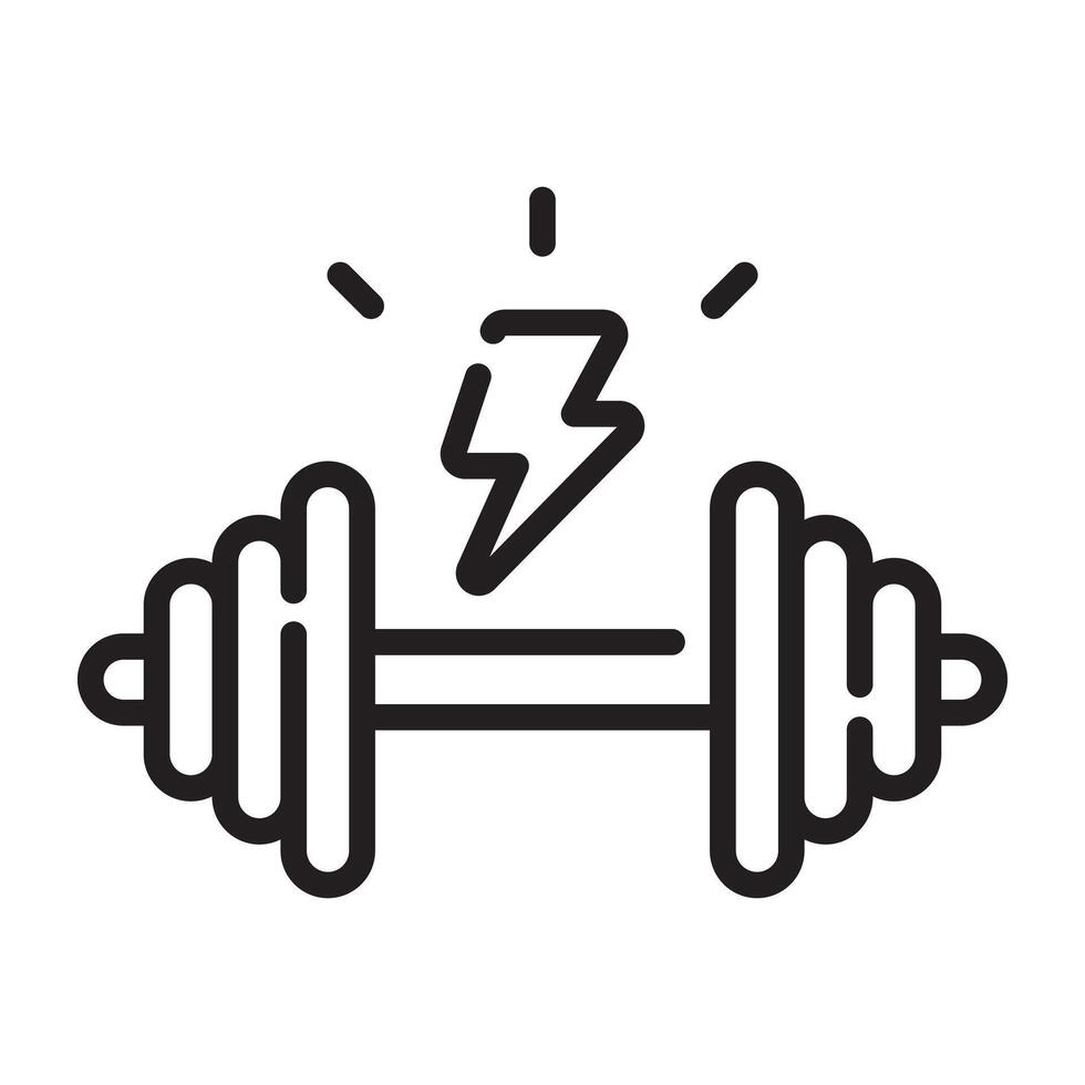 Dumbbell with Energy Symbol Icon, Fitness and Strength Training Concept, Black and White Outline Illustration Isolated on White Background vector