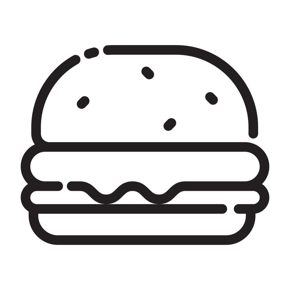 Burger Icon, Fast Food and Snack Symbol, Black and White Outline Illustration Isolated on White Background. vector