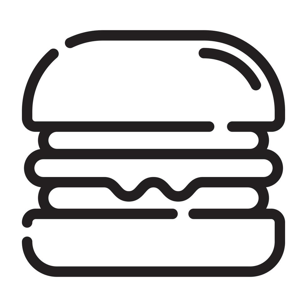 Burger Icon, Fast Food and Snack Symbol, Black and White Outline Illustration Isolated on White Background vector