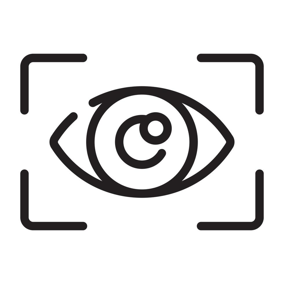Eye and Focus Icon, Vision and Facial Recognition Symbol, Black and White Outline Illustration Isolated on White Background. vector