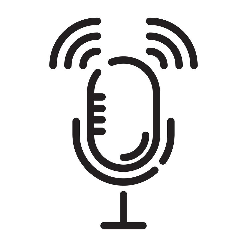Microphone Icon, Audio Recording and Podcast Symbol, Black and White Outline Illustration Isolated on White Background vector
