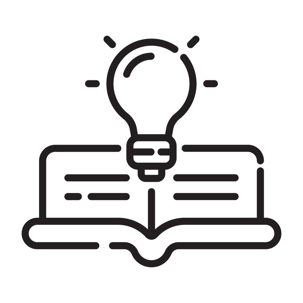 Open book with light bulb, knowledge and learning concept, education and innovation, creative thinking, illustration isolated on white background. vector