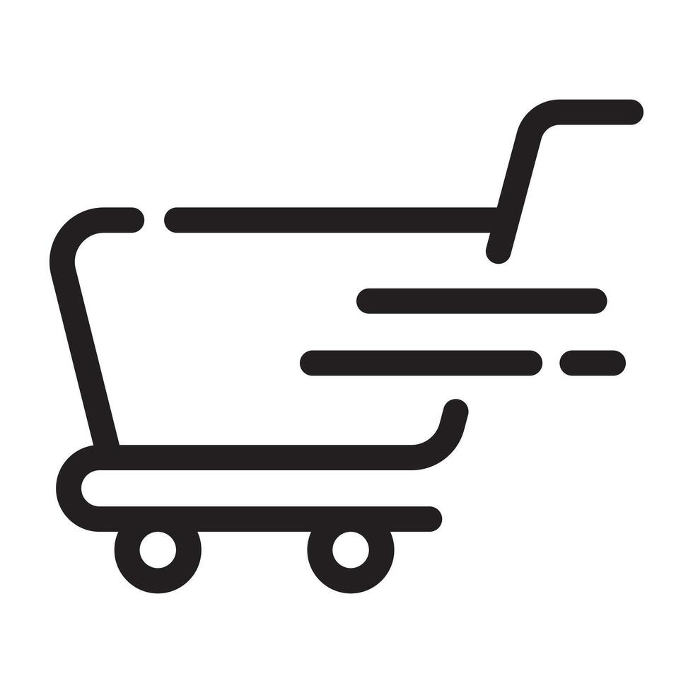Fast shopping cart icon, online shopping speed concept, e-commerce checkout, black and white illustration isolated on white background vector