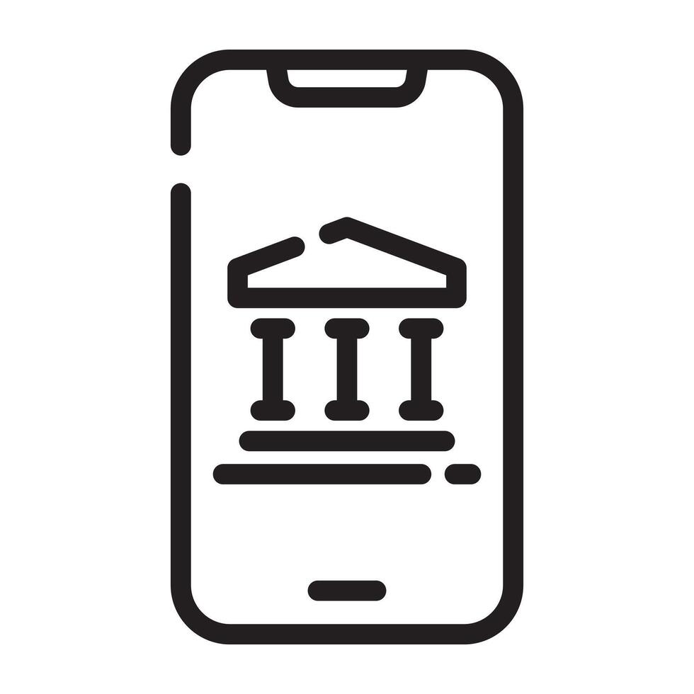 Mobile banking outline icon, online financial transaction symbol, black and white illustration isolated on white background vector