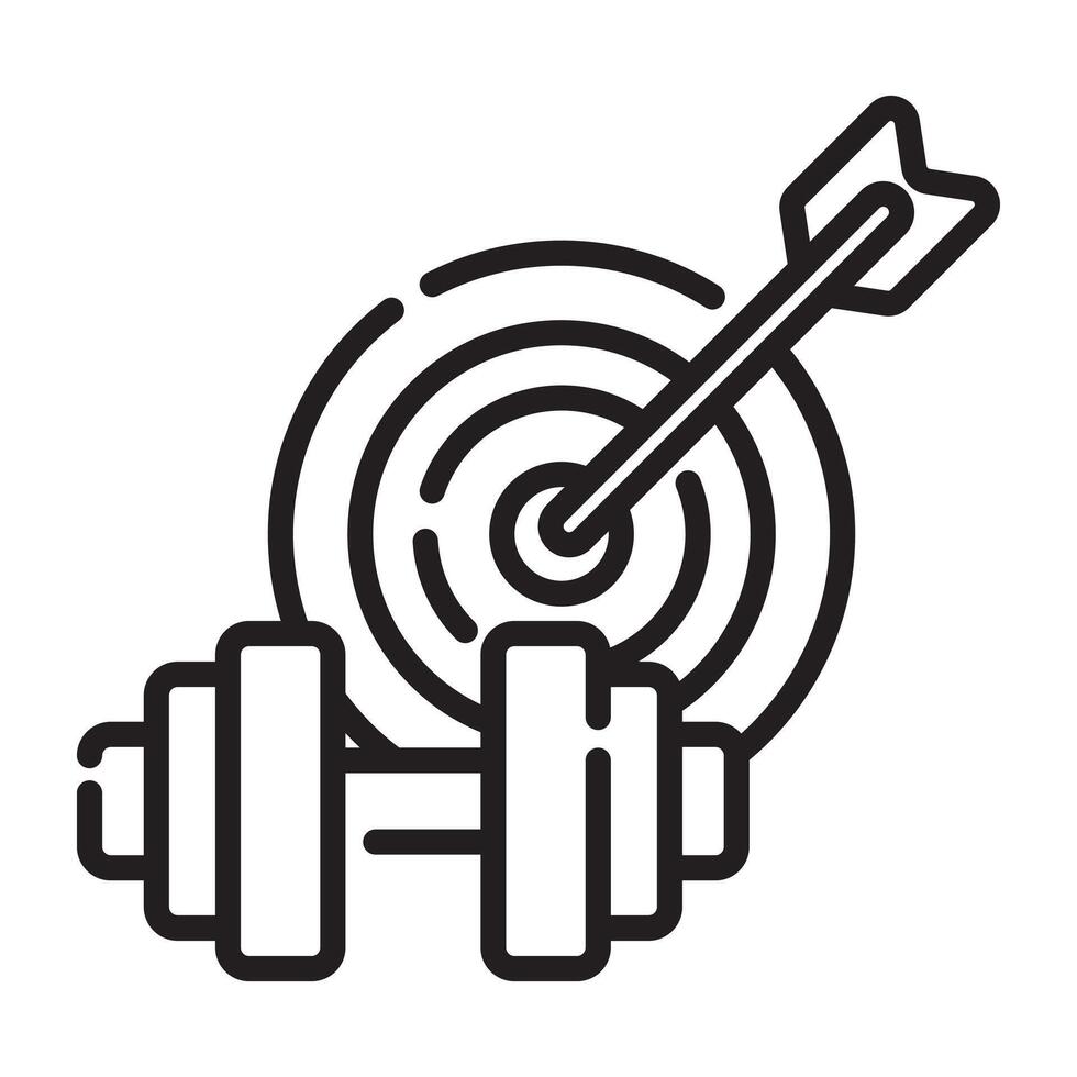 Dumbbell with target outline icon, fitness goal and motivation symbol, black and white illustration isolated on white background vector