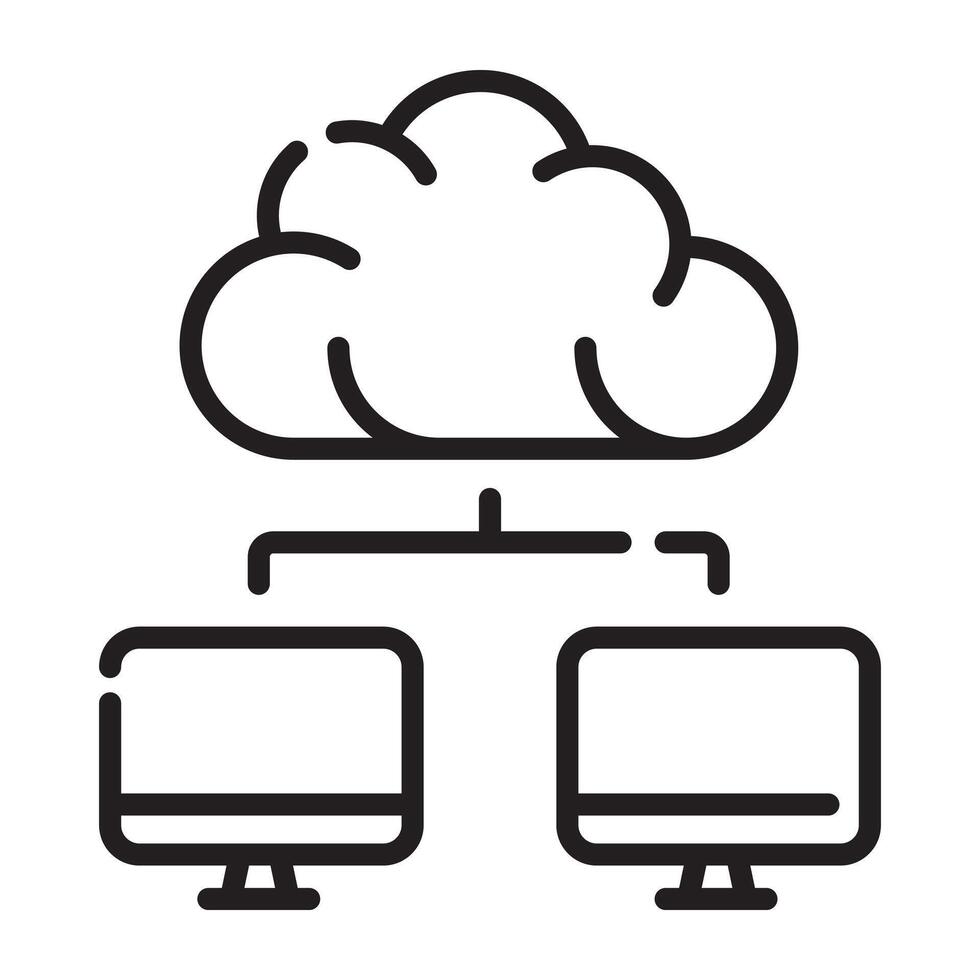 Cloud computing network outline icon, data storage and technology symbol, black and white illustration isolated on white background vector