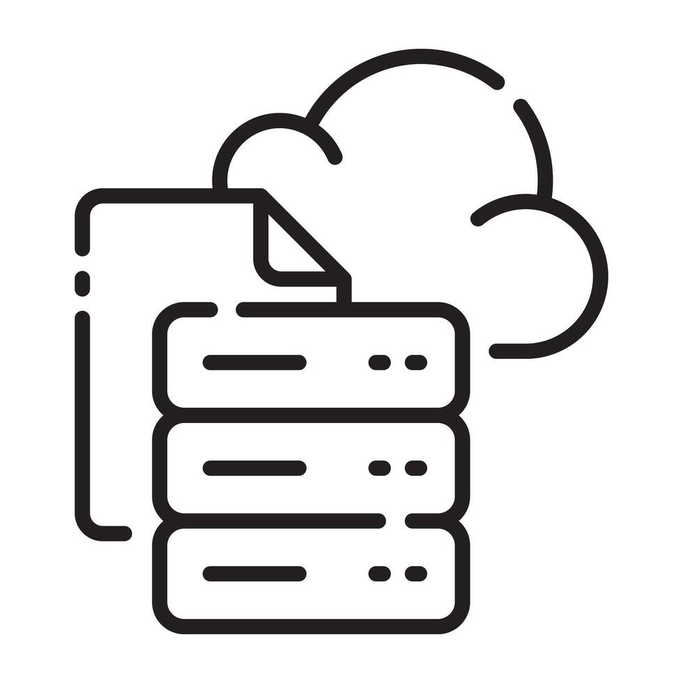 Cloud storage and database outline icon, data hosting and server symbol, black and white illustration isolated on white background vector