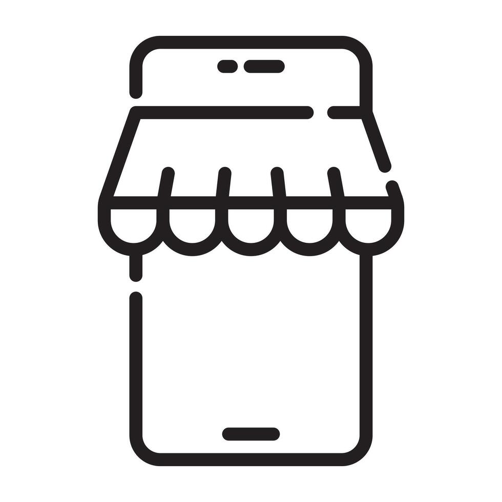 Online store mobile shopping outline icon, e-commerce and digital business symbol, black and white illustration isolated on white background vector