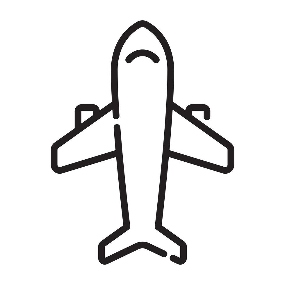 Airplane outline icon, top view, black and white illustration isolated on white background vector