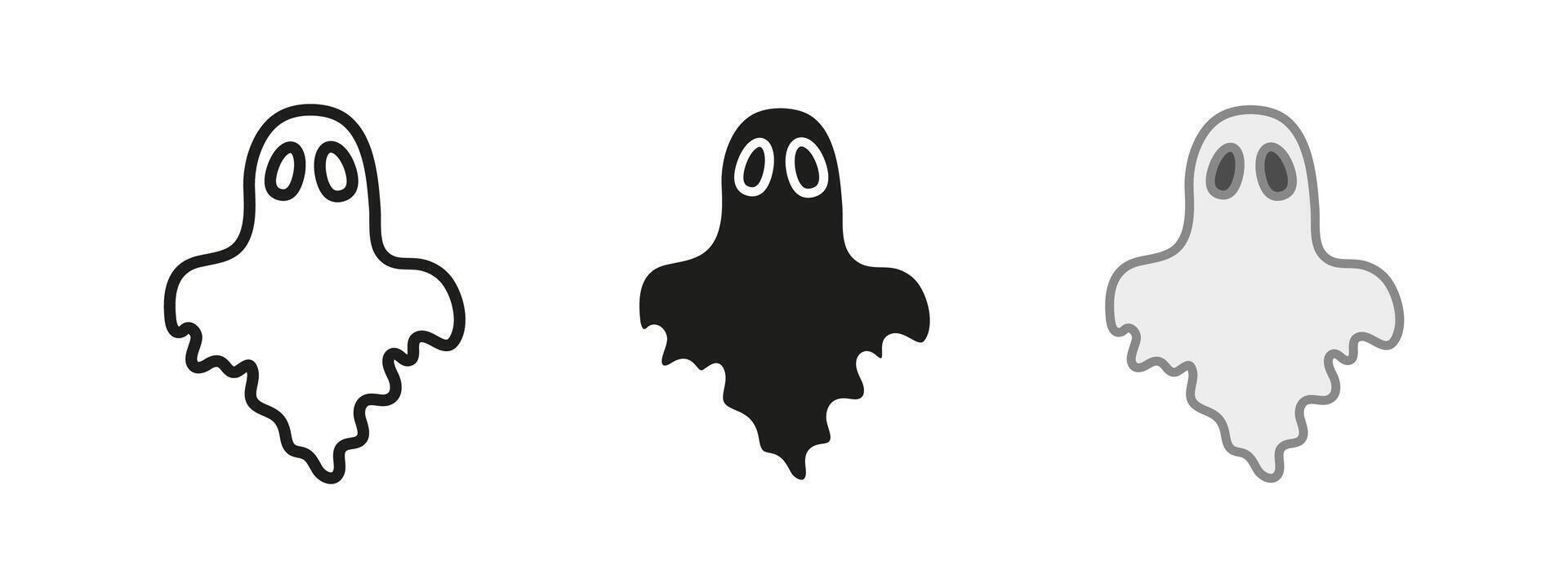 Ghost icon. Halloween spirit symbol. Spooky phantom illustration. Scary haunted figure sign. White cartoon character pictogram. Creepy monster concept. vector