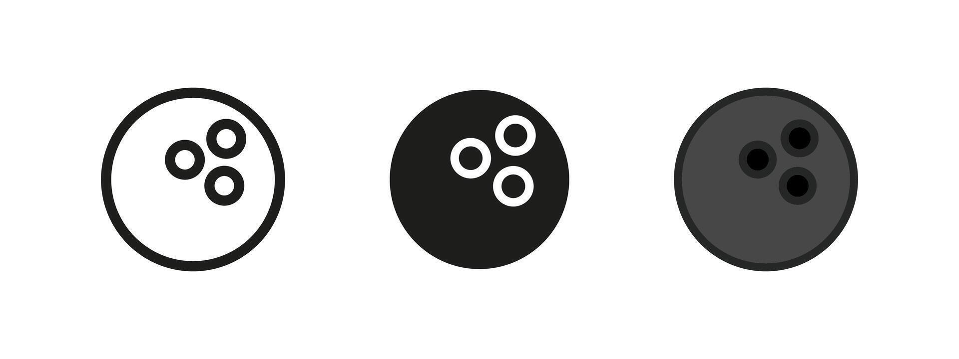Bowling ball icon. Sport game symbol. Bowling ball illustration. Strike sign. Bowling alley equipment pictogram. Recreation and tournament concept. Team activity isolated design. vector