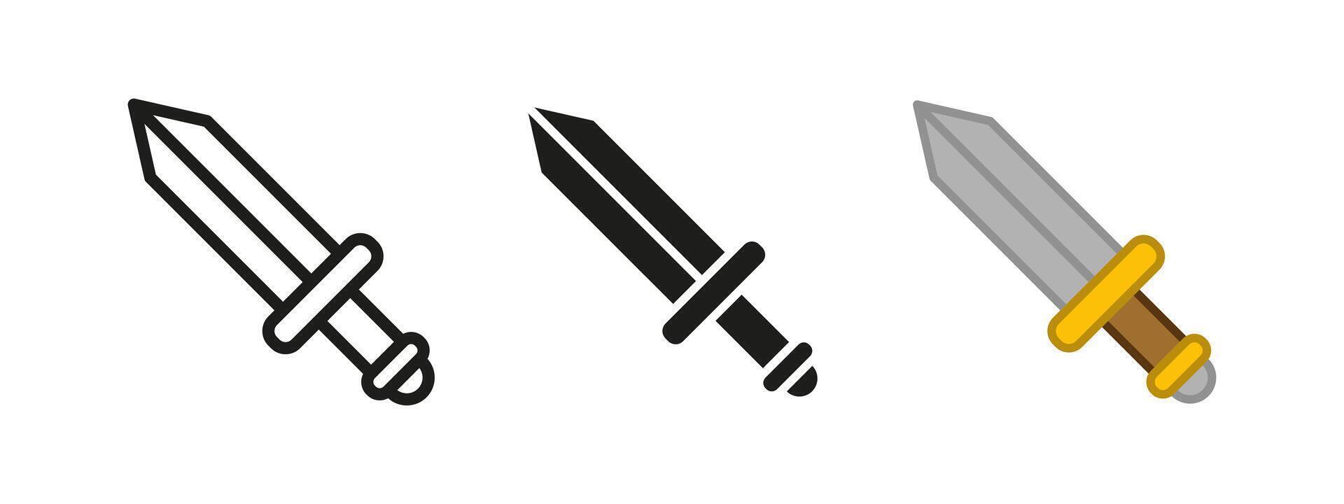 Sword icon. Medieval weapon symbol. Knight's blade illustration. Combat sign. Sharp steel pictogram. Warrior and battle concept. vector