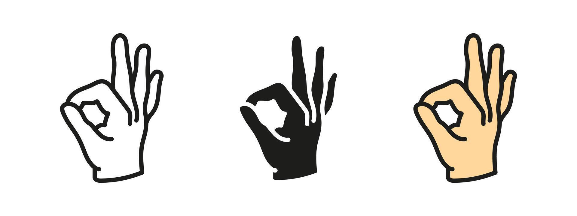 OK hand sign icon. Approval and agreement gesture. Positive fingers illustration. Communication and success pictogram. Human expression concept. vector