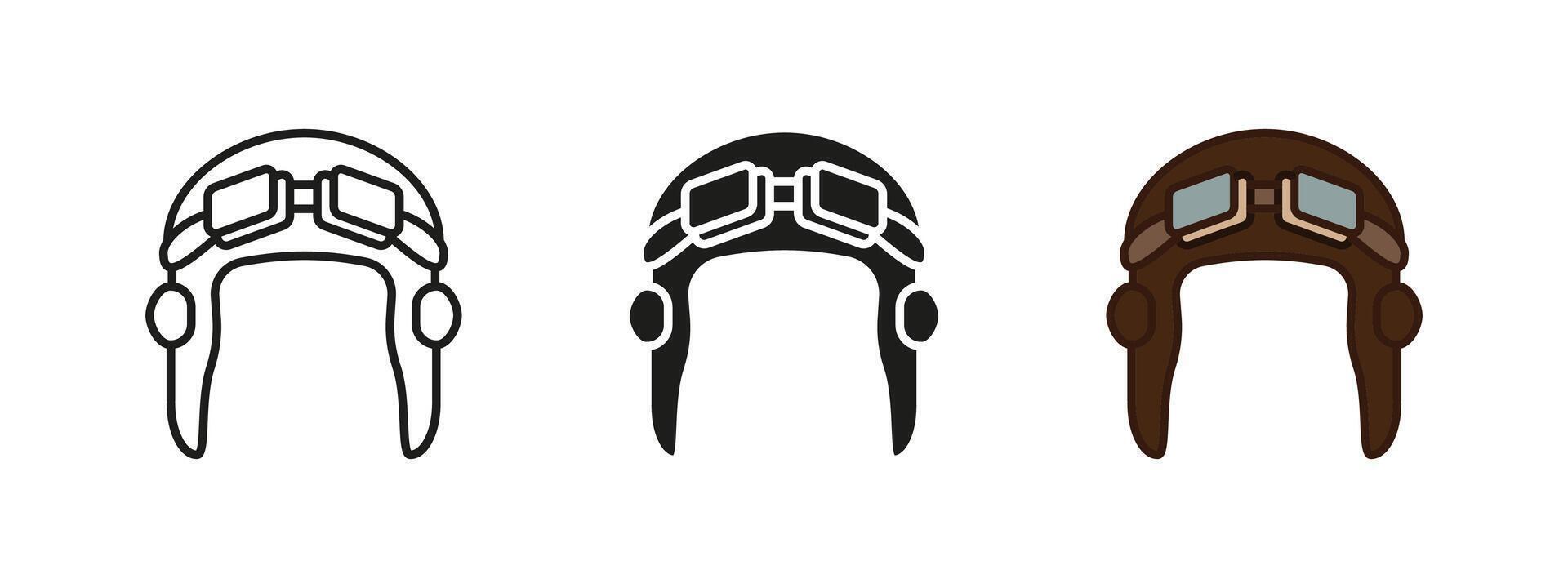 Aviator helmet icon. Classic pilot headgear for flight safety. Vintage aviation helmet illustration. Protective goggles and leather cap for air travel. Retro aviation gear for sky exploration. vector