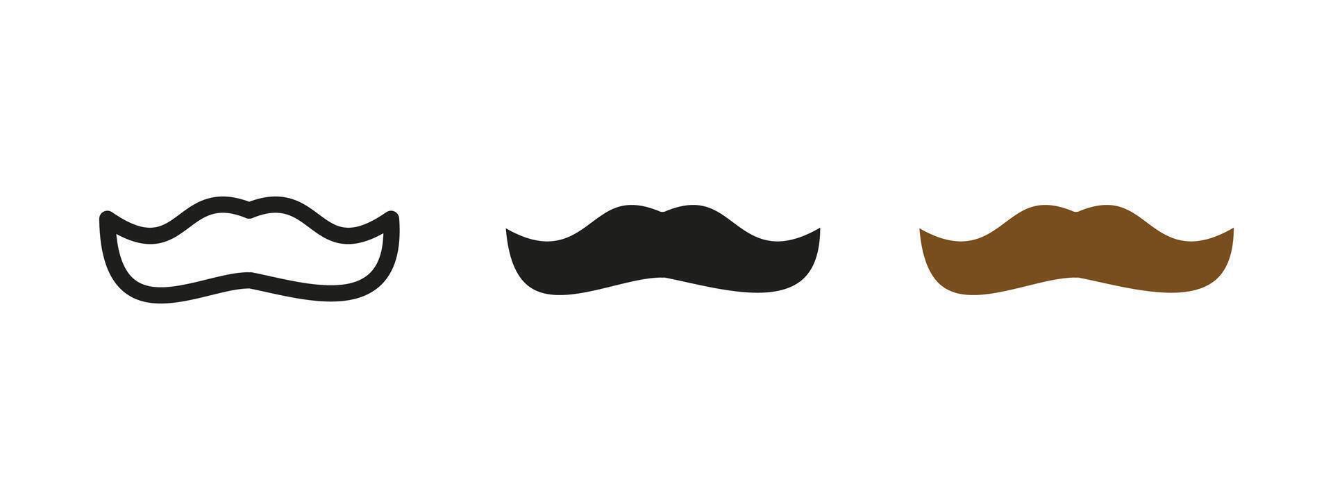 Mustache icon. Beard and facial hair symbol. Classic grooming illustration. Barber style and retro sign. Vintage curly mustache pictogram. Gentleman elegance concept. vector