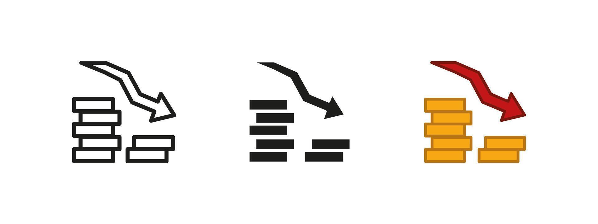 Loss icon. Financial decline and economic downfall symbol. Business recession illustration. Market downturn and stock crisis sign. Investment failure and monetary reduction concept. vector