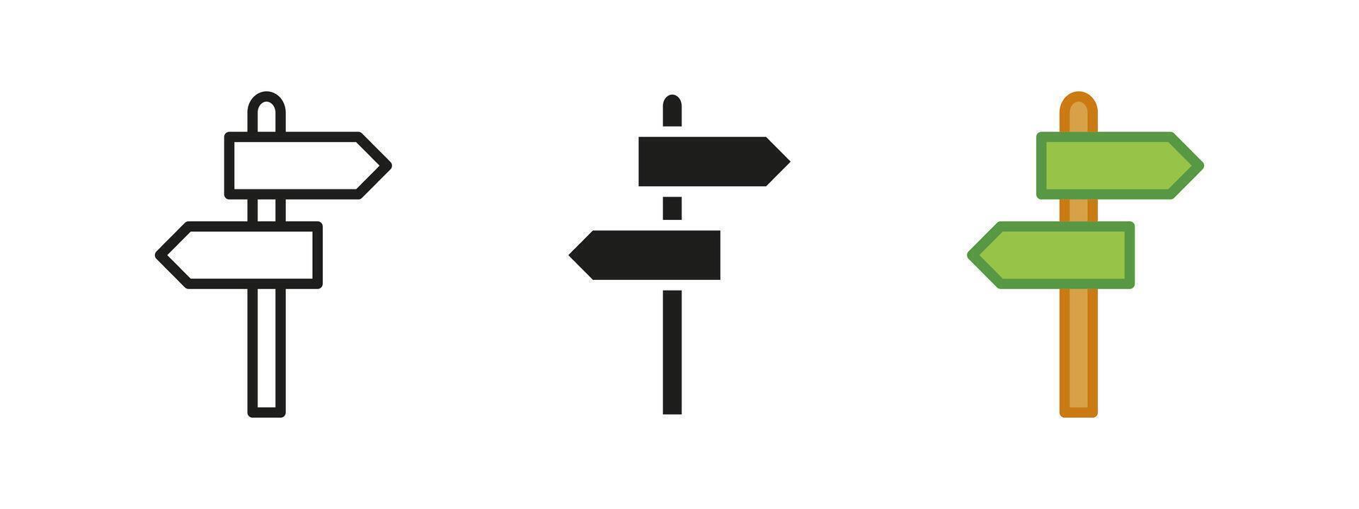 Signpost icon. Direction and guide symbol. Road navigation illustration. Travel and pathfinding pictogram. Decision-making and wayfinding concept. vector