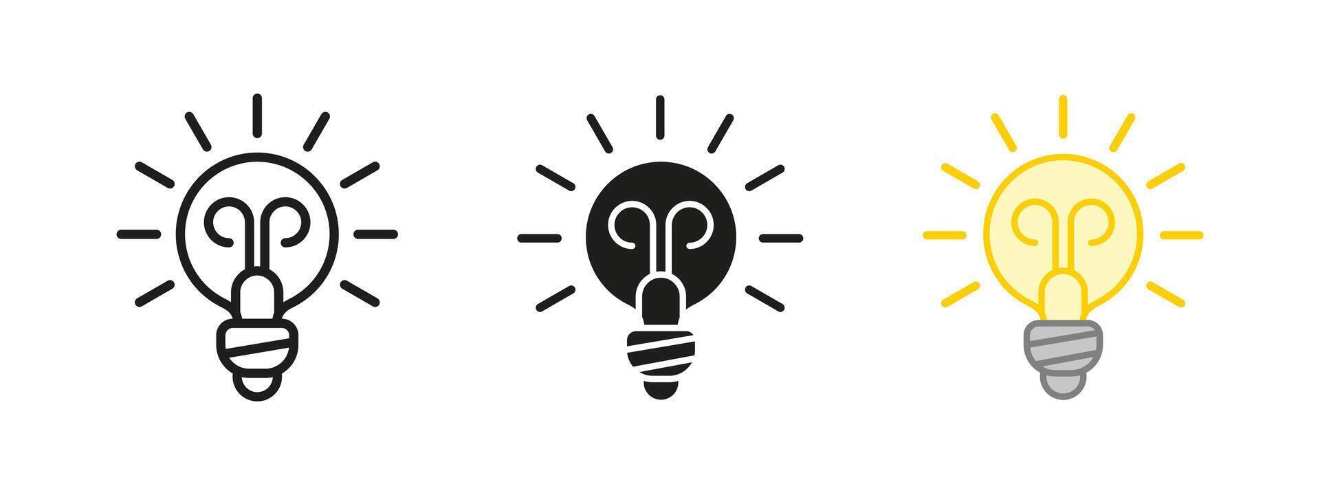 Light bulb icon. Glowing energy and illumination symbol. Bright idea and innovation illustration. Electric power and filament sign. Creative inspiration and technology concept. vector