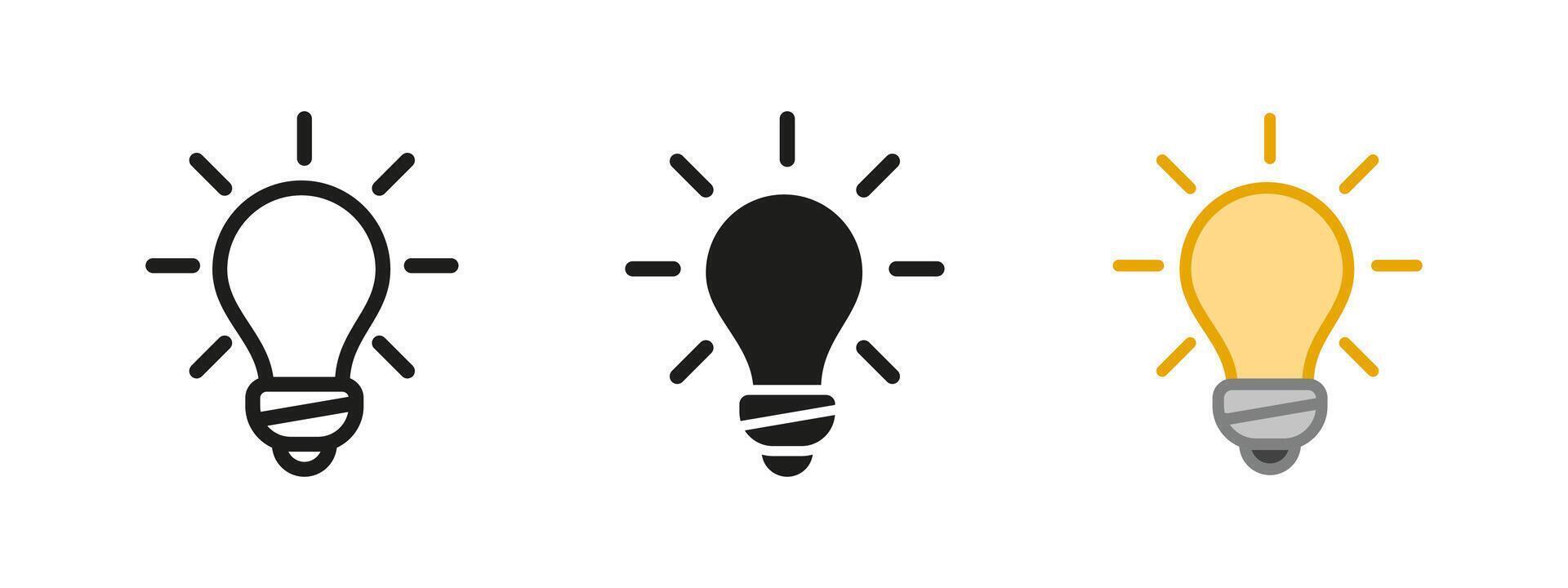 Light bulb icon. Idea and creativity symbol. Electricity illustration. Innovation, power and illumination sign. Energy, thinking and invention pictogram. vector