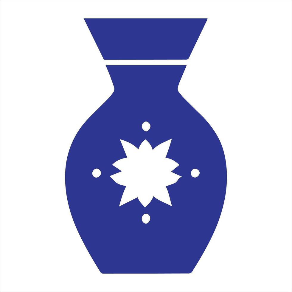A blue vase with a flower on it vector