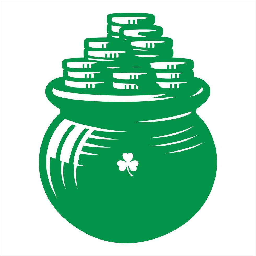 Pot of coins with shamrock on top vector
