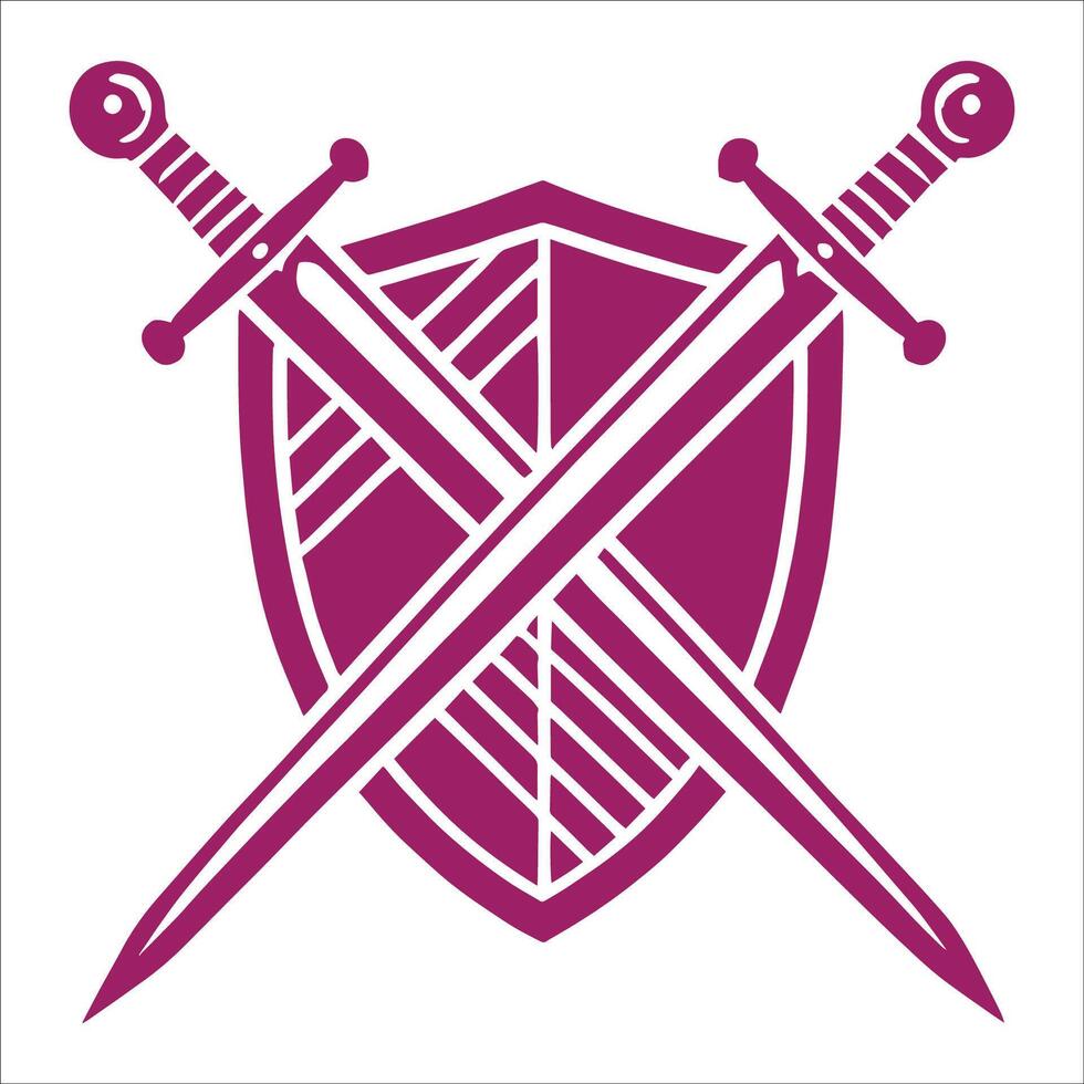 Crossed Swords and Shield Icon Medieval Battle, Defense, Security, and Warrior Emblem vector