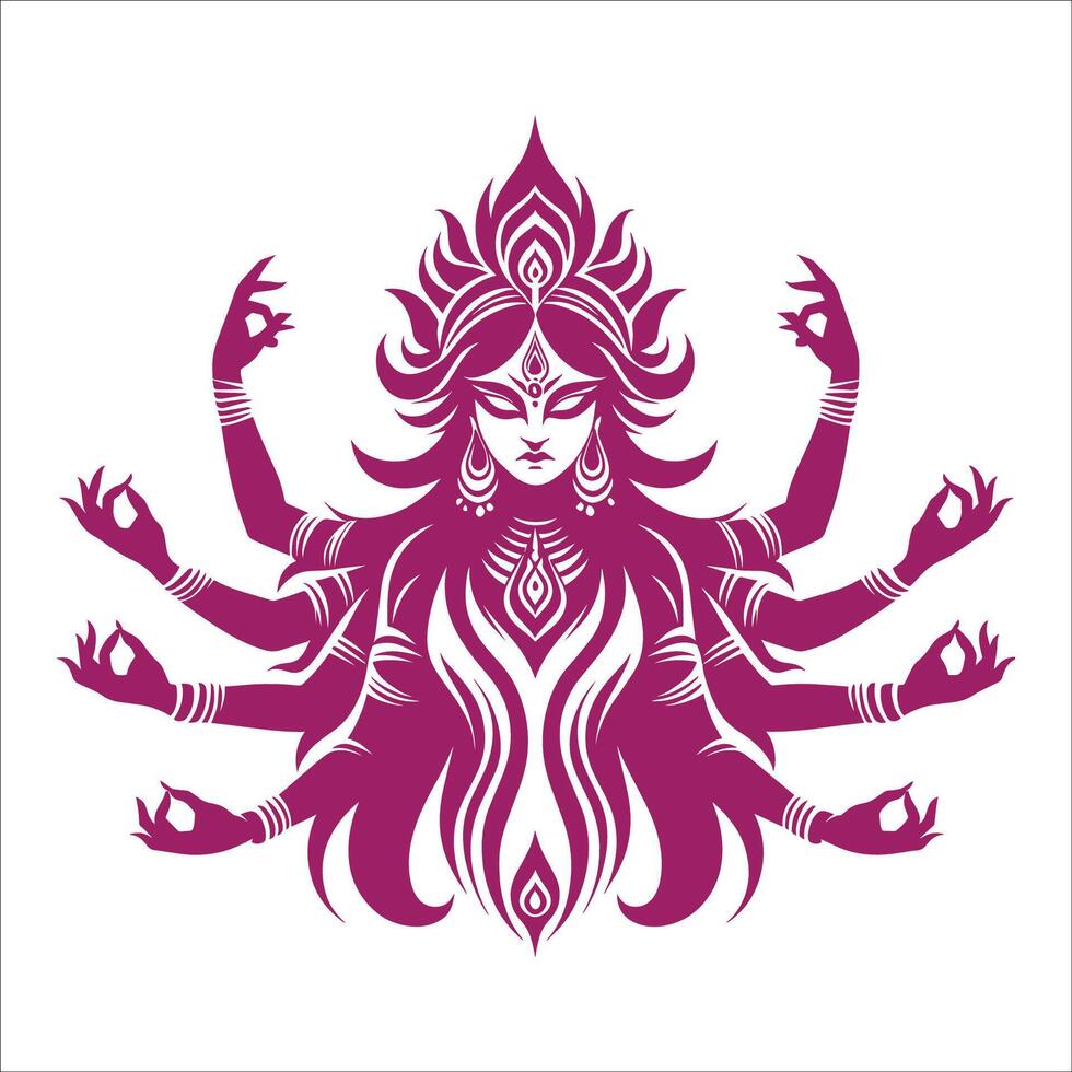 Goddess Maa Kali Illustration with Multiple Arms, Fierce Divine Feminine Energy, Hindu Mythology Artwork, Powerful Deity of Destruction and Protection, Indian Religious Spiritual Symbol vector
