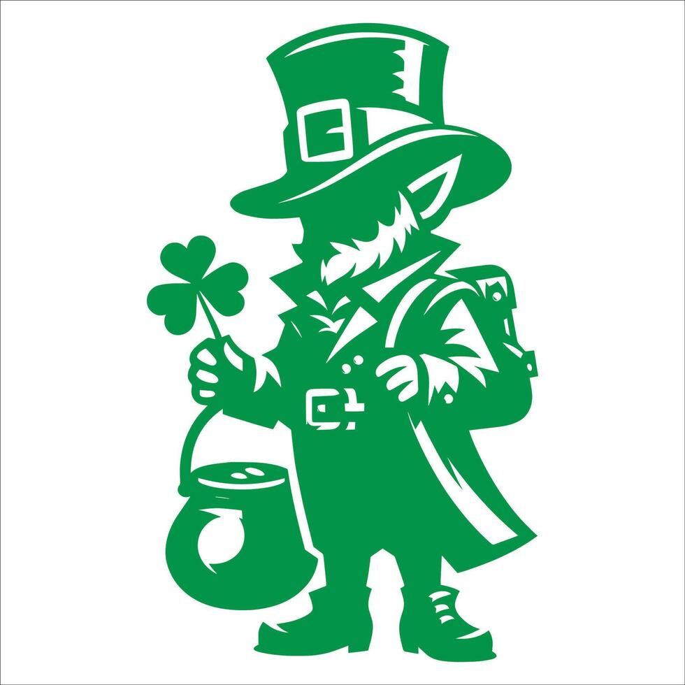 A green leprechaun holding a pot of shamrock vector
