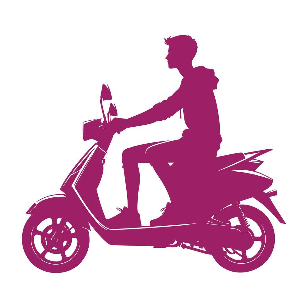 A man is riding a scooter in a silhouette vector