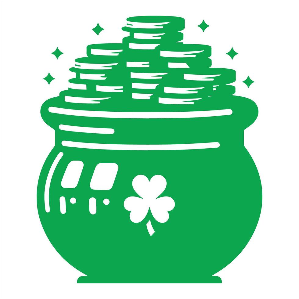 A pot of coins with a shamrock on top vector