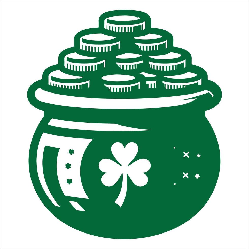 Pot of coins with shamrock on top vector